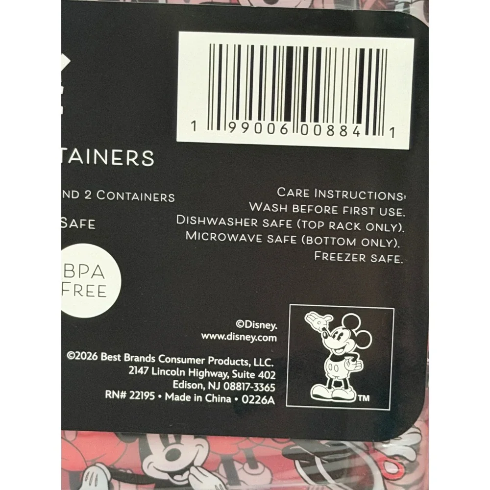 Disney Mickey Mouse 4 Piece Meal Prep Containers 25.3oz Two Sections BPA Free